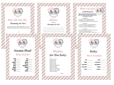 Cute Pink Owl Baby Shower Game Set, Baby Shower Activities, Pink Hoot Baby shower, Game Prize, Unique Baby Shower, olg1