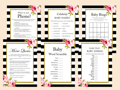 Floral Black and White Baby Shower Games