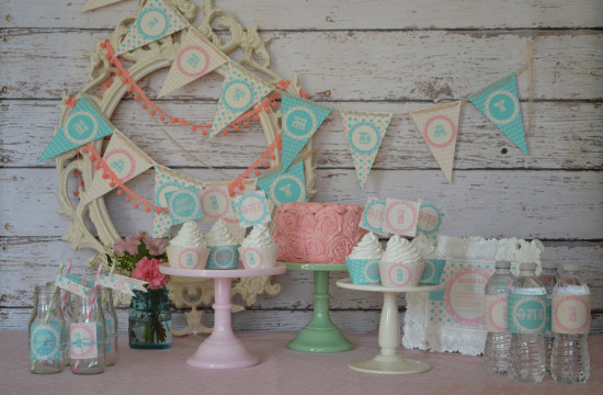 Shabby Chic Green Turquoise Pink Girly Polka Dot Vintage