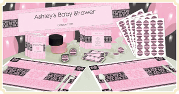 damask baby shower tableware for girls
