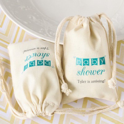 Natural Cotton Baby Shower Favor Bag teal