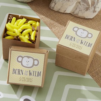 Square Favor Boxes with Personalized Baby Shower Labels