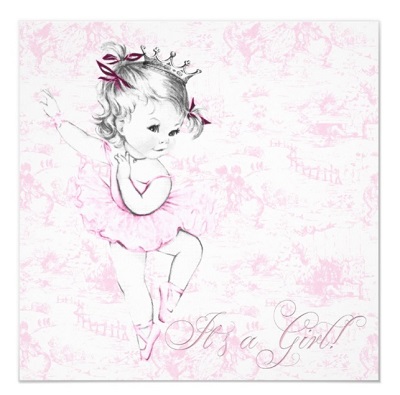 Sweet Ballerina Pink Toile Baby Shower Invitation