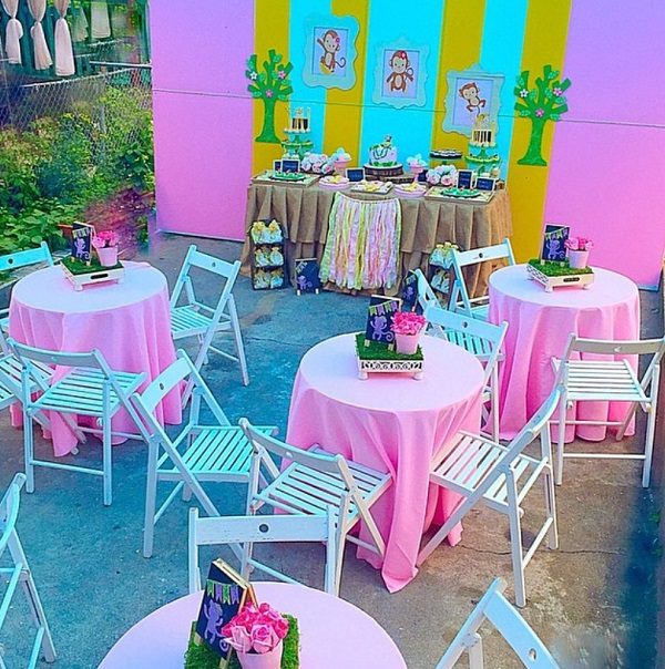girl monkey baby shower set up