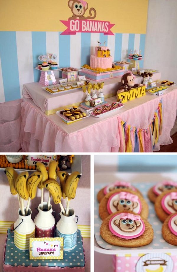 pink monkey themed baby shower for girl