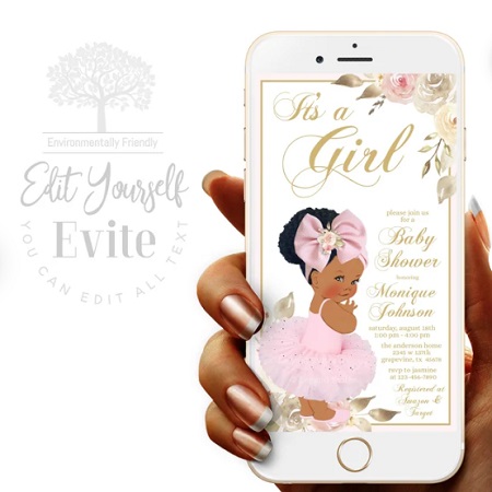 tutu ballerina baby shower invitation