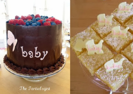 Lemon bars with little baby carriage made by fondant and grand cake