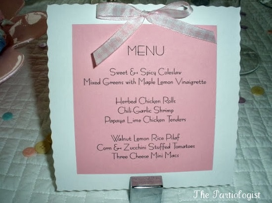 Menu for Pretty Pink Baby Shower