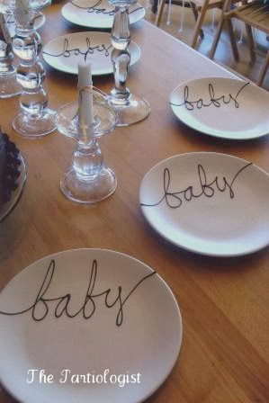 Plates with word BABY written
