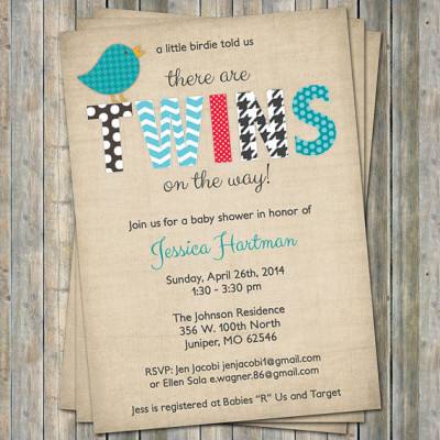 Twin Bird Baby shower Invitation, Little birdie