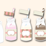 free pink baby shower bottle wrappers and matching flag toppers