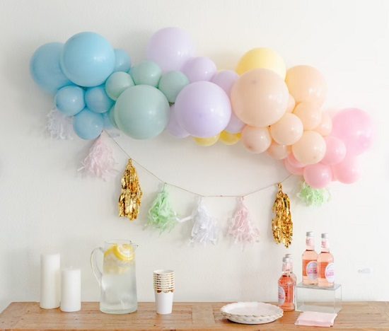 pastel rainbow baby shower balloon garland
