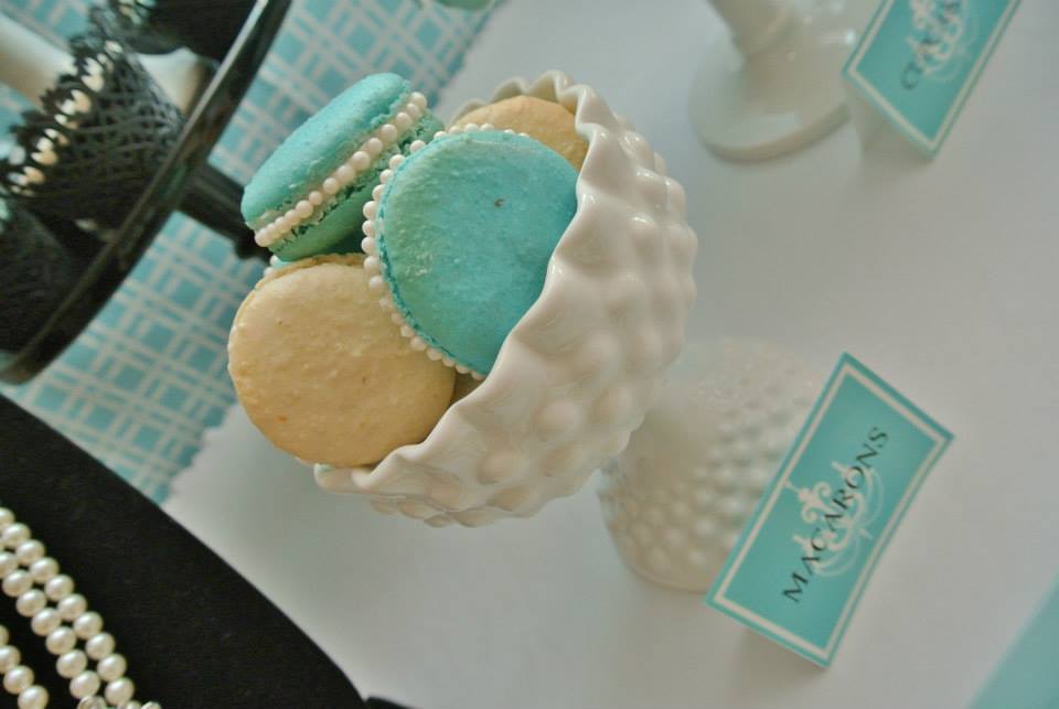Breakfast at Tiffany's Party macarons with pearls