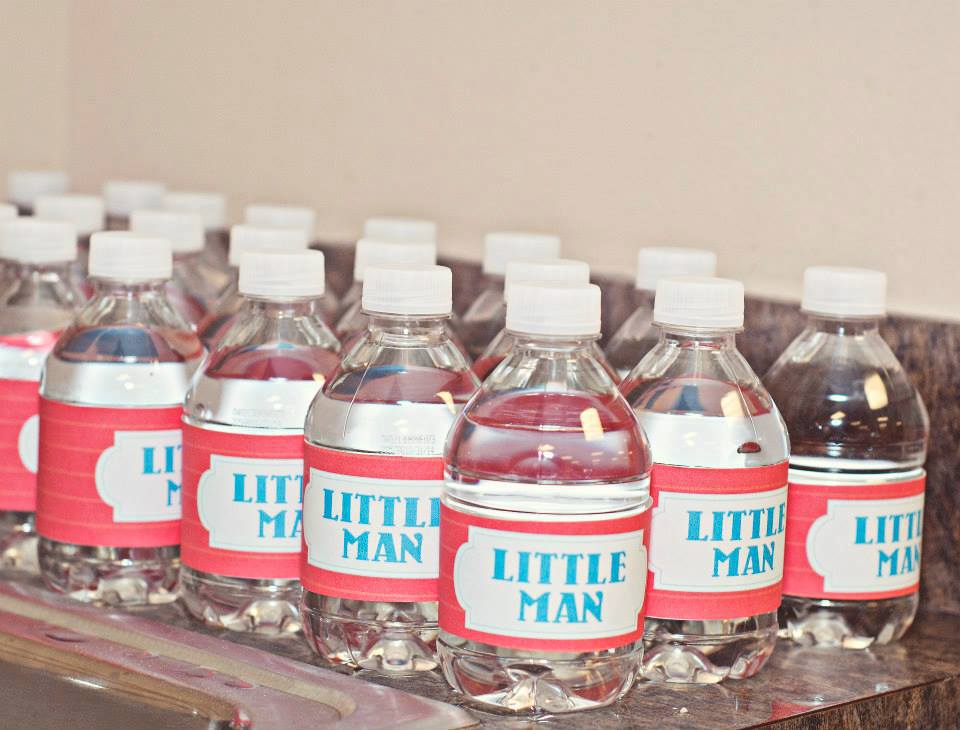 Little Man Water Bottle Labels in Aqua and Red