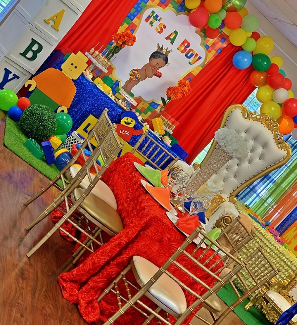 its a boy lego baby shower tablescape