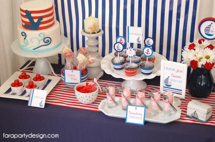 Red and Blue Nautical Theme Party dessert table