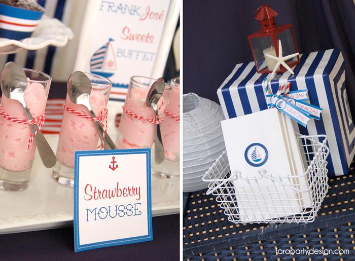 parfait cups with spoon tied with red and white bakers twine