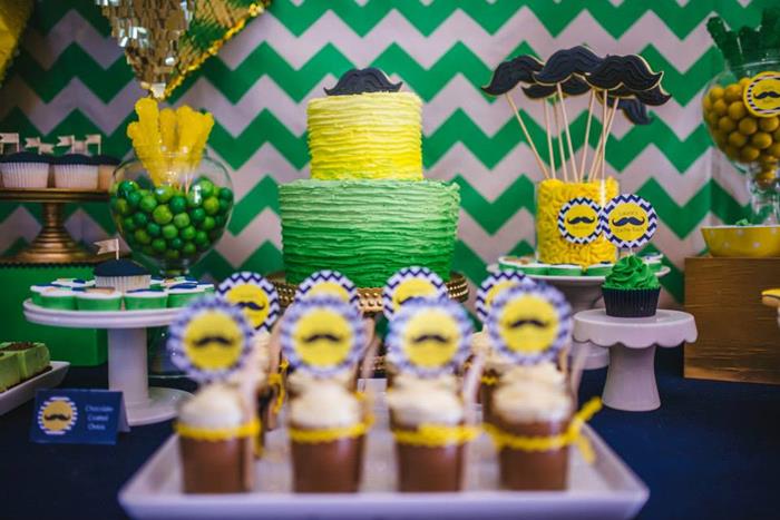 mustache baby shower dessert table