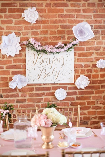 French inspired Sprinkle Baby Shower bonjour baby sign