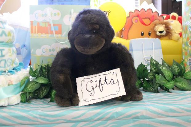 Safari Themed Surprise Baby Shower gorilla prop