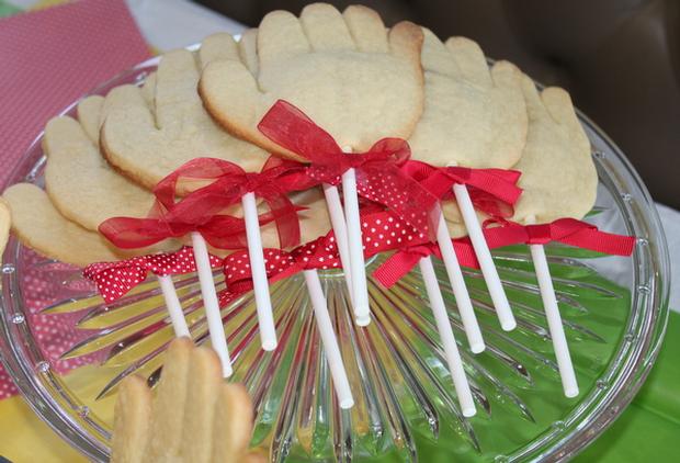 Hand, Hand, Fingers Thumb Book Inspired Party via baby shower ideas and supplies hand cookies
