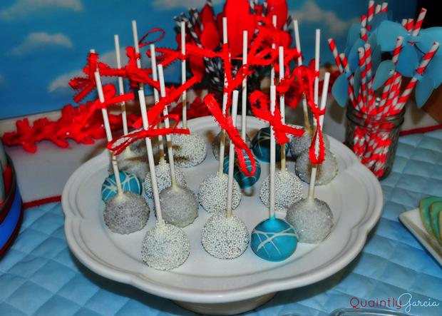 bow tie baby shower ideas, kite baby shower, blue aand red by adriana via babyshowerideas4u, glitterly cake pops