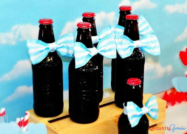 bow tie baby shower ideas, kite baby shower, blue aand red by adriana via babyshowerideas4u, smart looking bottles