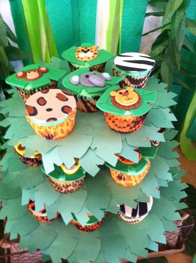 Jungle Safari Baby Shower custom animal fondant cupcake stand