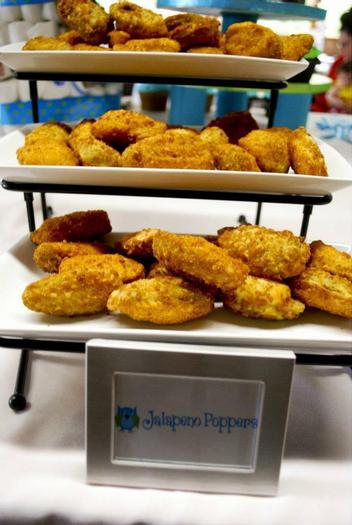 Owl Baby Boy Shower theme decoration ideas, owl thank you tags, banner, fruit kabobs, food