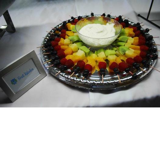 Owl Baby Boy Shower theme decoration ideas, owl thank you tags, banner, fruit kabobs