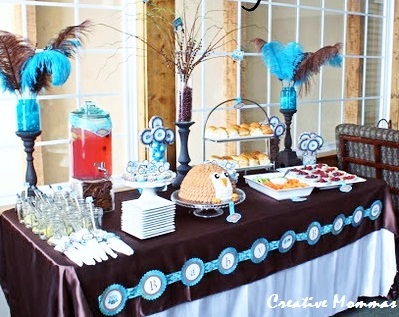 Brown Aqua Owl Themed baby shower