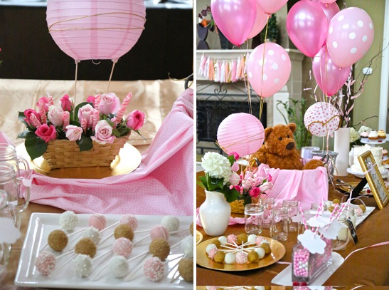 Pink and Gold Hot Air Balloon Baby Shower balloons
