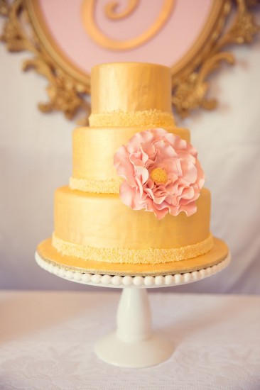 Pink and Gold Baby Shower dessert table cake (2.10