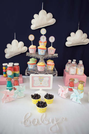 Colorful Hot Air Balloon Baby Shower desser table