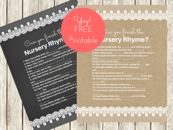 FREE Nursery Rhyme Baby Shower Games – Baby Shower Ideas 4U