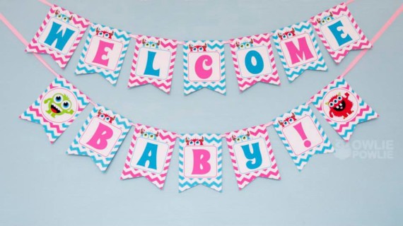 Girl MONSTER BASH BABY SHOWER banner