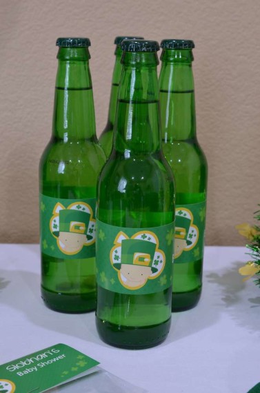 St-Patricks-Baby-Shower-Little-Shamrock-is-on-the-way-drinks-with-cute-labels