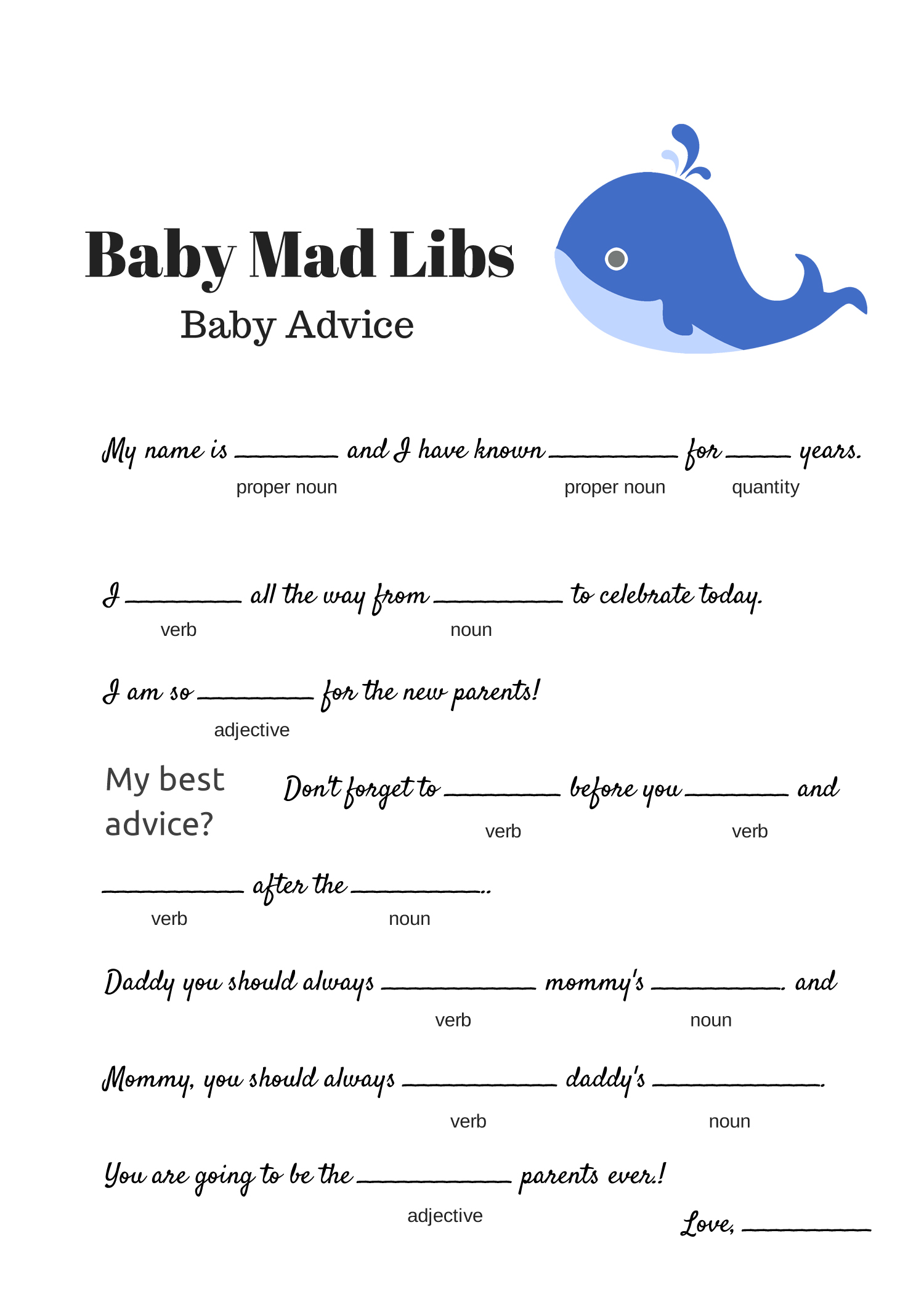 free instant download baby shower mad libs template