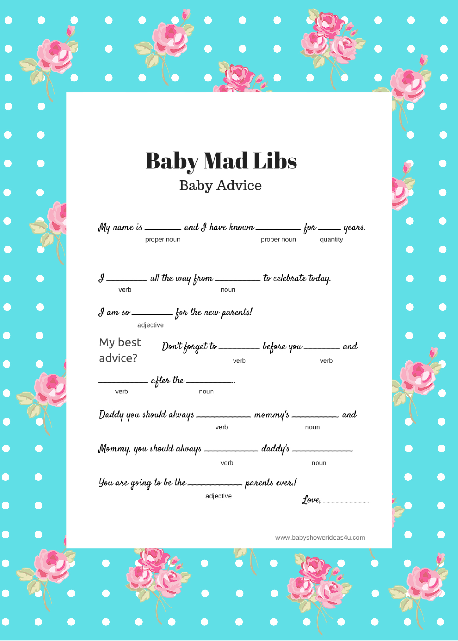 shower mad libs template printable pdf games advice shabby chic