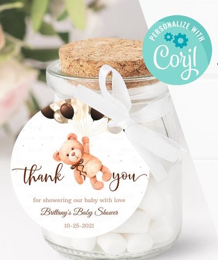 Editable Teddy Bear Baby Shower Favors