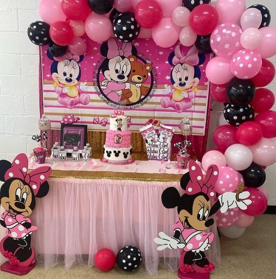 cute pink baby shower table setup