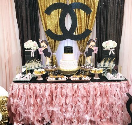 glamorous chanel baby shower sweet table