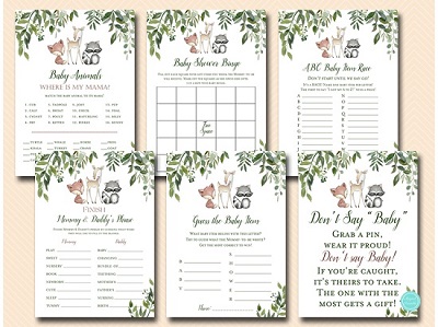 greenery-woodland-amimals-baby-shower-game-package-fox-racoon-deer