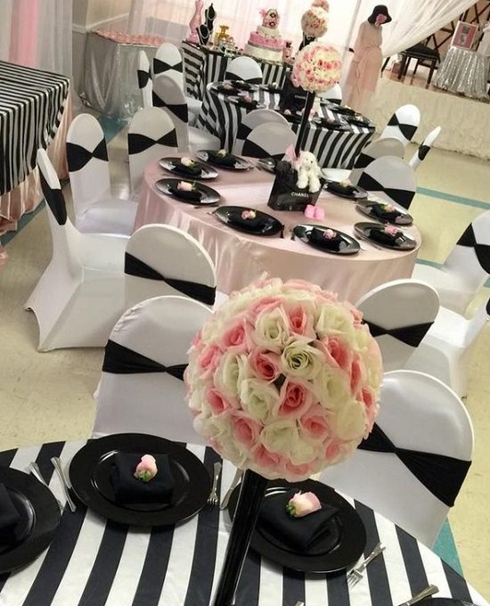 pink and black chanel baby shower party