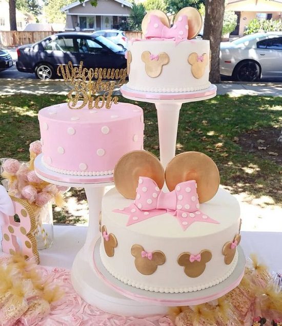 pink and gold minnie mouse cake