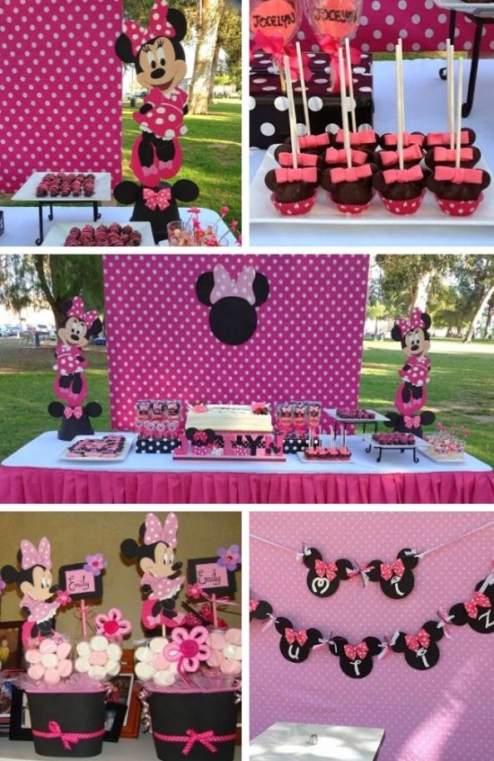 hot pink polka dot Minnie Mouse baby shower Party