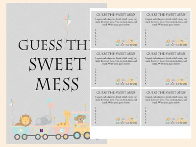 Animal Train Baby Shower Game Pack guess the sweet mess