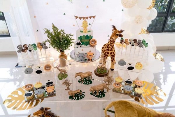 zoo animals baby shower dessert table