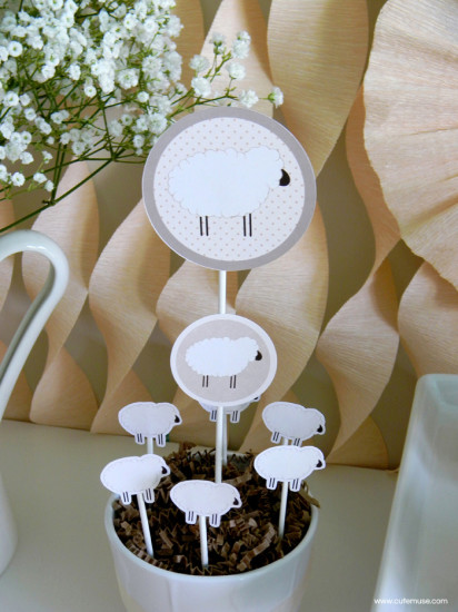 Peach Little Lamb Baby Shower centerpiece