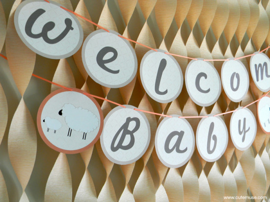 Peach Little Lamb Baby Shower welcome banner